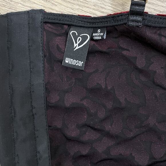 Windsor Velvet Burnout Cropped Corset Top Burgundy Red Black Womens Small - Picture 7 of 7